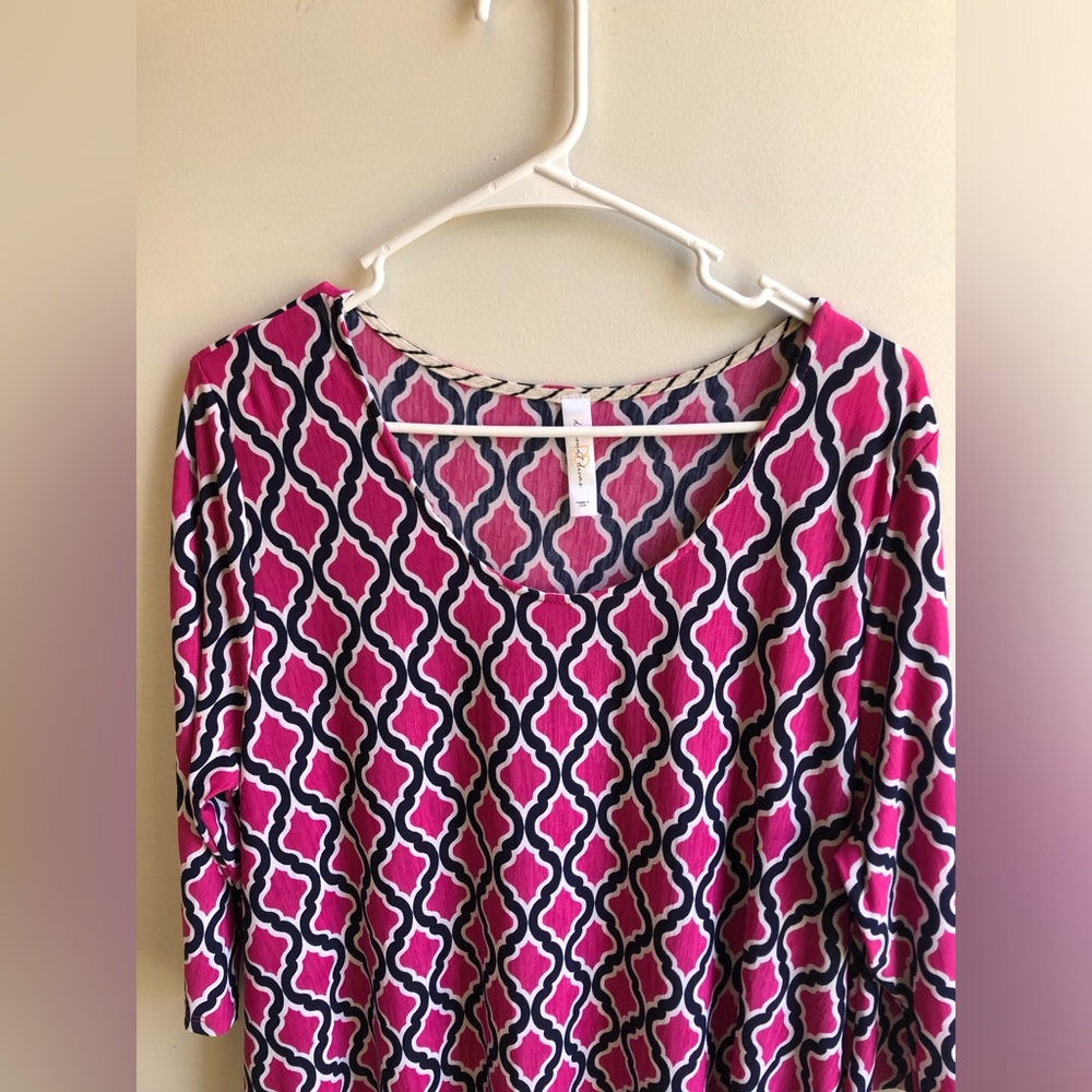 Pink Geometric Shift Dress Long Sleeve Lightweight - Picture 2 of 5